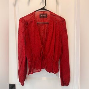 Reformation red polka dot long sleeved blouse